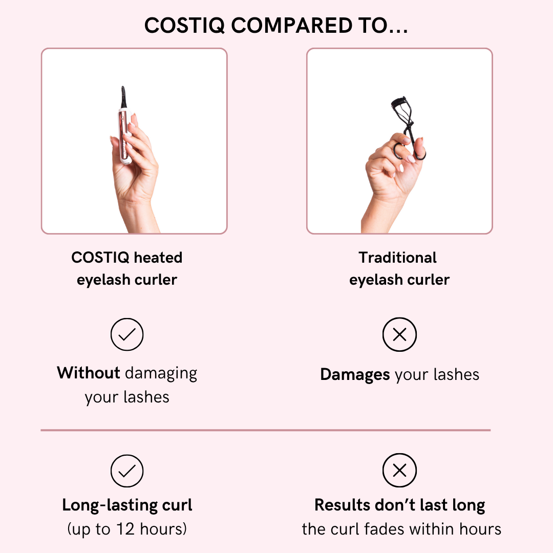 Heated eyelash curler compared to traditional eyelash curler
